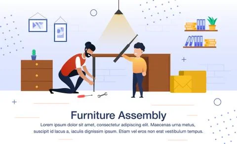 Furniture Assembly Flat Vector Banner, Poster Stock Illustration