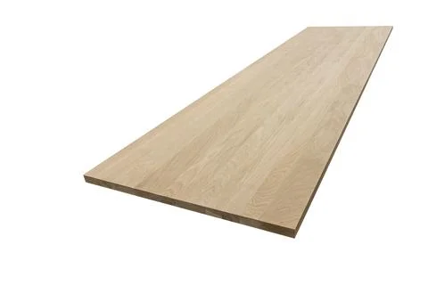 Furniture board made of solid oak lamellar on a white background Foto stock