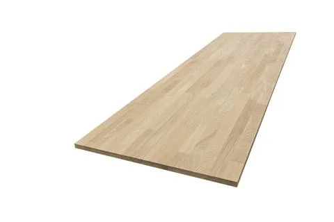 Furniture board made of solid oak lamellar on a white background 스톡 사진
