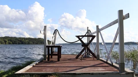 Furniture at a bridge. Stock Footage 255967335