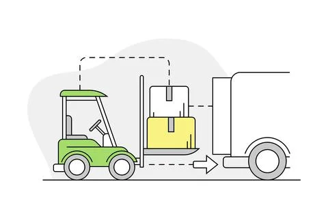 Furniture Buying with Lorry Loading with Packed Cardboard Box for Express Ilustración de archivo