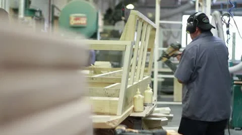 Furniture Couch being Built Wide Frame Tracking Stock Footage 10800448