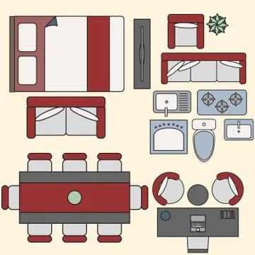 Furniture elements in top view Stock Illustration