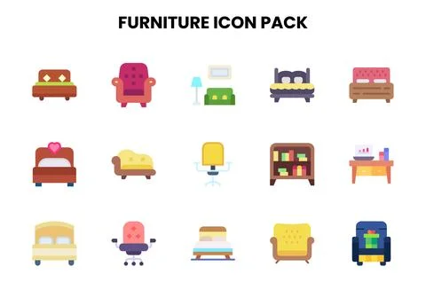Furniture Flat Bundle Icons Pack Stock Illustration