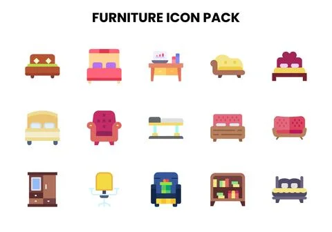 Furniture Flat Vector Icons Pack 스톡 일러스트