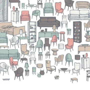 Furniture  for the home. Vector background. Stock Illustration