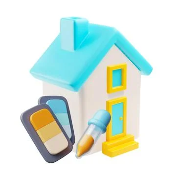 Furniture interior 3D vector design, color palette and house building, home or Ilustración de archivo