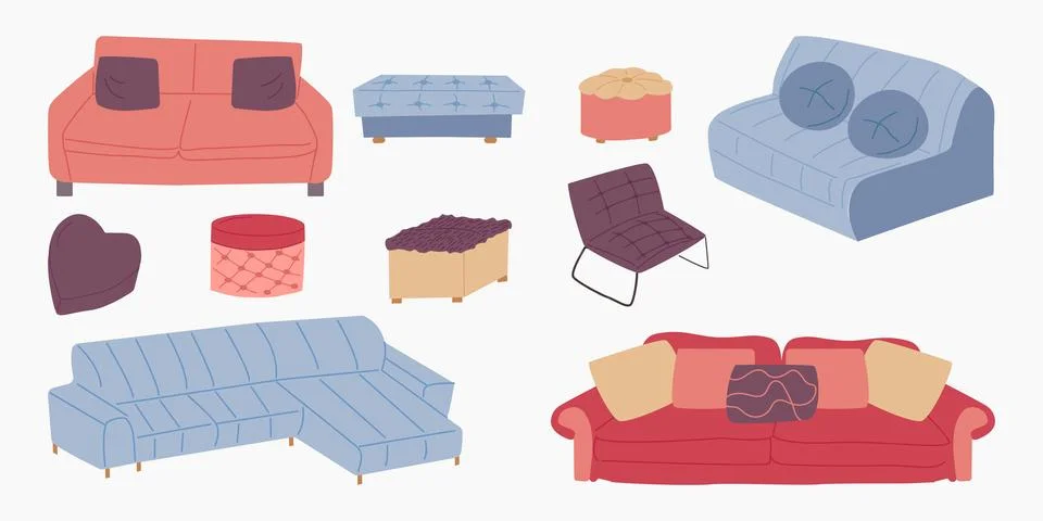 Furniture for interior design sofas and banquette. Stock Illustration