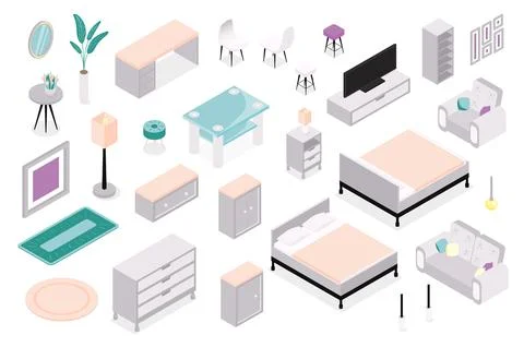Furniture Isometric Elements Stock Illustration