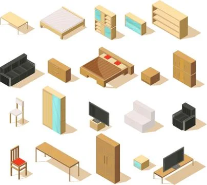Furniture Isometric Elements Set Illustrazione stock