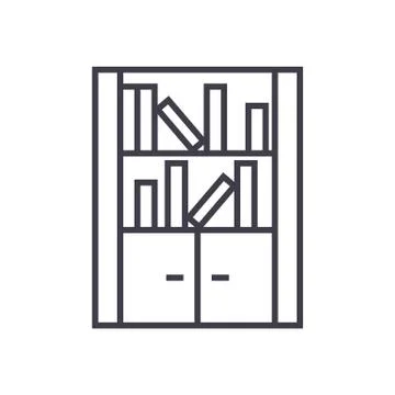 Furniture library,bookcase vector line icon, sign, illustration on white back Stock Illustration