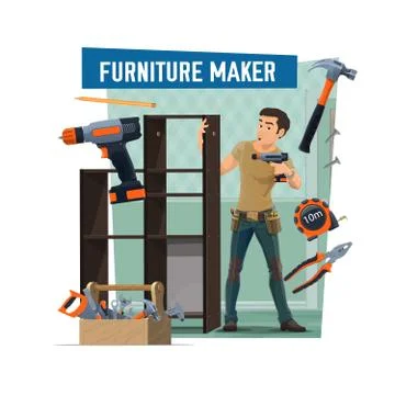 Furniture maker assembly modular shelf or cabinet Stock Illustration
