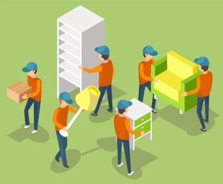 Furniture Relocation, Workers Installing Vector Illustrazione stock
