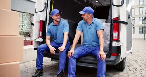 Furniture Removal Men. Relocation Delivery Truck Video stock 243801736