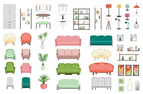 Furniture set graphic elements in flat design. Bundle of different tables, .. Illustrazione stock
