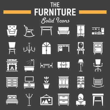 Furniture solid icon set, interior sign collection Stock Illustration