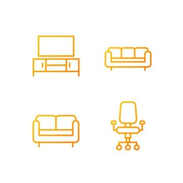 Furniture store pixel perfect gradient linear vector icons set Stock Illustration