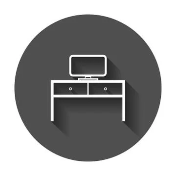 Furniture table with laptop computer icon. Table vector illustration with lon 스톡 일러스트