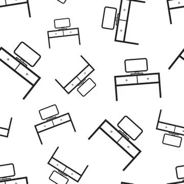 Furniture table with laptop computer seamless pattern background. Business fl 스톡 일러스트