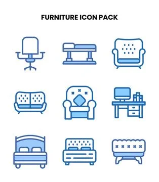 Furniture Two Colour Design Icons Pack Stock Illustration