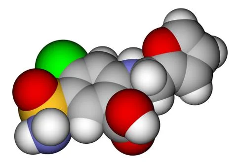 Furosemide space filling molecular model Stock Illustration