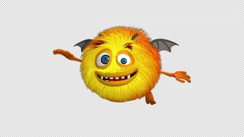 Furry Monster fly Video Loop and Alfa Channel 動画素材 163291522
