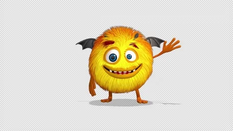 Furry Monster points three front view Video Loop and Alfa Channel 库存影片 163291883