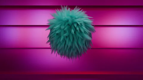 Furry sphere descending stairs. 3d animation of furball falling from a staircase Vidéo 334054948