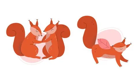 Furry Squirrel Animal with Bushy Tail and Red Coat Vector Set Stock Illustration