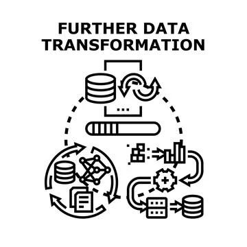 Further data transformation managing digital information process Illustrazione stock