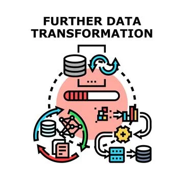 Further data transformation managing digital information process Illustrazione stock