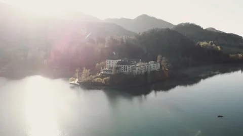 Fuschlsee Aerial view of a picturesque castle austria drone lake and mountain 스톡 동영상 164444853