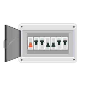 Fuse board box. Electrical power switch panel. Electricity equipment. Vector Stock Illustration