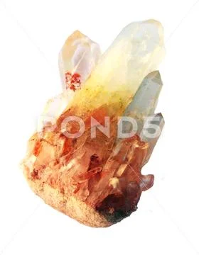 Fused Quartz Crystal Gemstone. Transparent with red streaks. Stock Photos