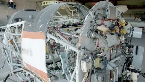 Fuselage and frame of a small aircraft or airplane in repair and maintenance Stock Footage 107862440