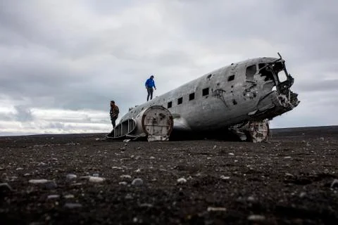 The fuselage of a crashed US Navy DC-3 plane near Vik, Iceland. Stock Photos