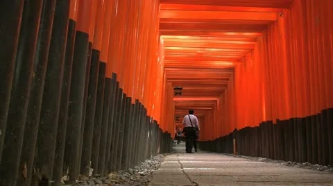 Fushimi Inari Temple Torii slide forward Stock Footage