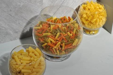 Fusilli and macaroni pasta Stock Photos