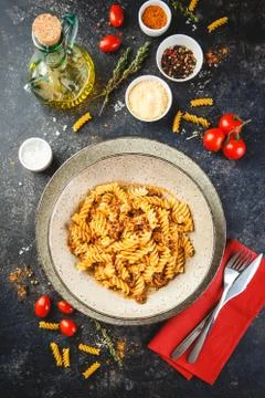 Fusilli pasta Bolognese 写真素材
