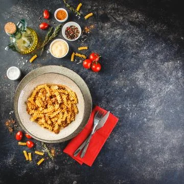 Fusilli pasta Bolognese Stock Photos