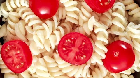 Fusilli pasta cooked with tomatoes, rotating 스톡 동영상 226786602