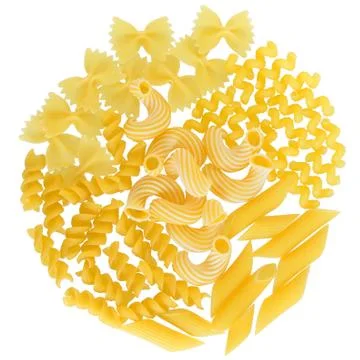 Fusilli pasta set isolated Stock Photos