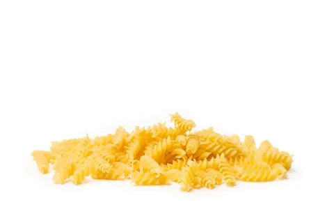 Fusilli pasta on a white background with copy space Stock Photos