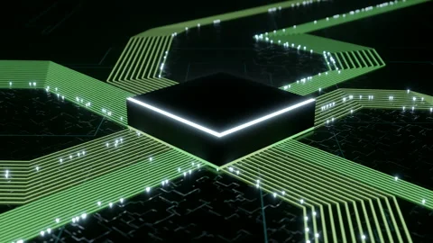 Fusing Microchip Tech and Cloud Computing animated 3D concept Stock Footage 247335076