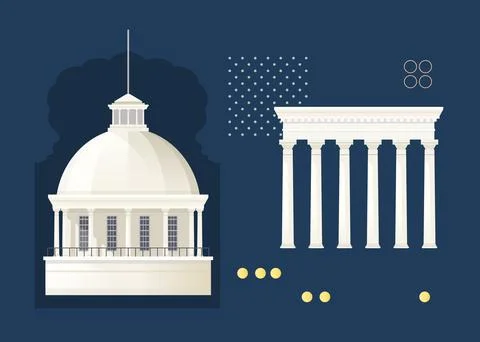 Fusion with Classical Elements of Greek Revival Architecture style  - Stock.. Stock Illustration