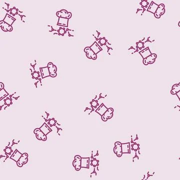 Fusion cuisine restaurant chef line vector seamless pattern Stock Illustration