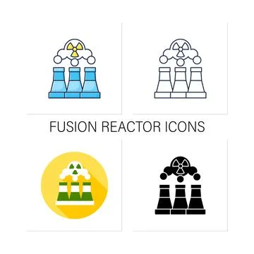 Fusion reactor icons set Stock Illustration