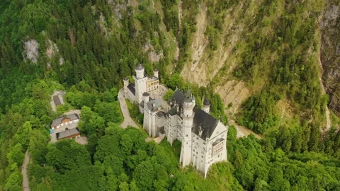 Füssen, Germany – August 25, 2025 – Aerial Drone of Neuschwanstein Castle Stock Footage 315552829