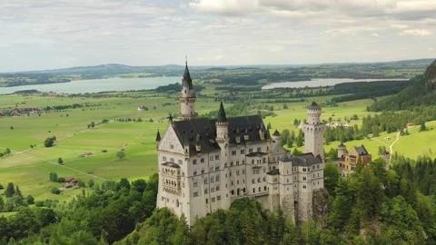 Füssen, Germany – August 25, 2025 – Aerial Drone of Neuschwanstein Castle Stock Footage 315553104