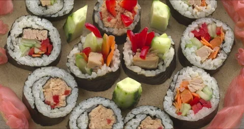 Futomaki sushi rolls. Seamless loop Stock Footage 277603247